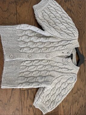 Halogen Light Gray Cable Knit Button-Front Women's Sweater Cardigan